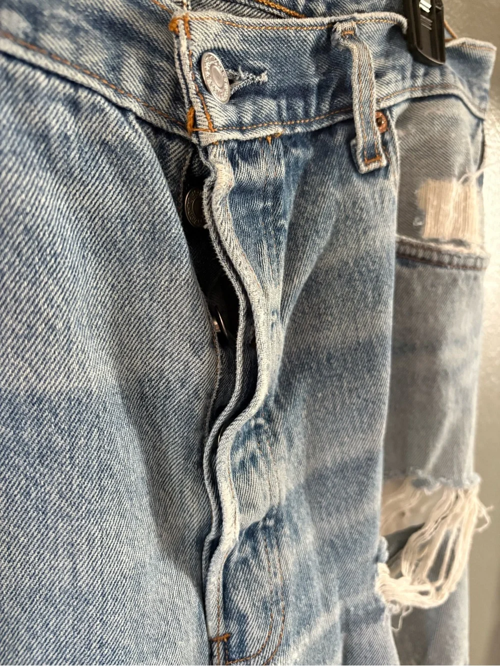 Levi's Light Blue Distressed Straight Jeans